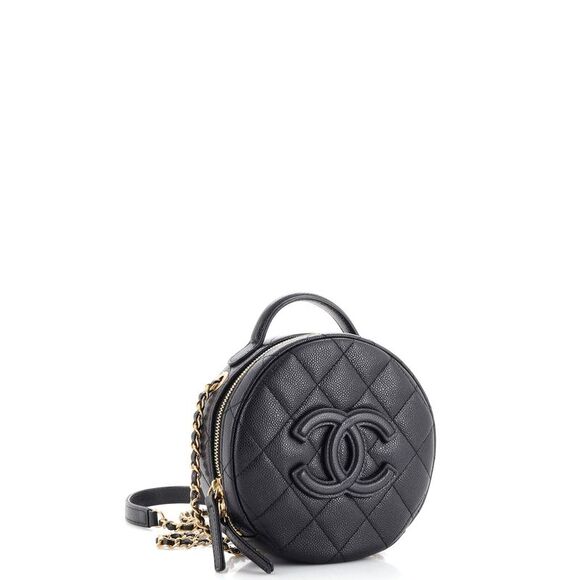 Chanel Round Vanity With Chain Quilted Caviar Small Black - Picture 2 of 7